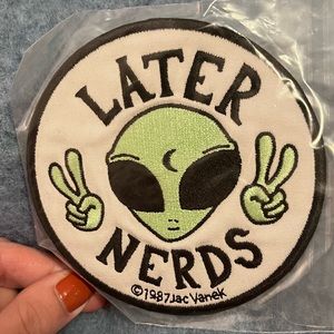 Later nerds alien iron on patch by jac vanek